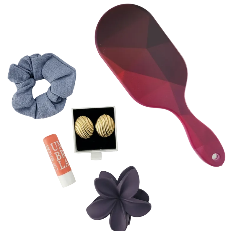 Jewel Tones Happy Mail: Σετ Δώρου με Βούρτσα, Scrunchie & Χρυσά Σκουλαρίκια