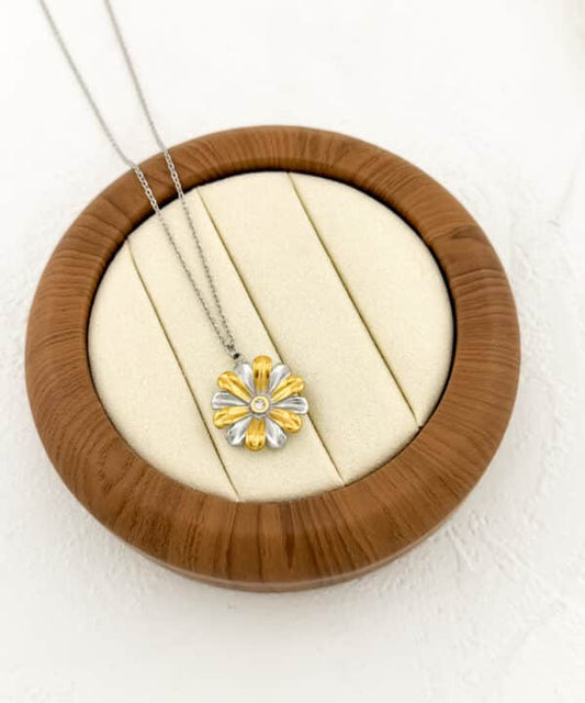 Κολιέ "Flower Bloom" Δίχρωμο Ασημί & Χρυσό - Ανοξείδωτο Ατσάλι