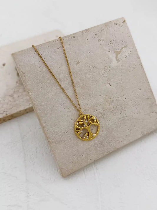 Χρυσό Κολιέ Δέντρο της Ζωής με Ζιργκόν – Tree of Life Charm