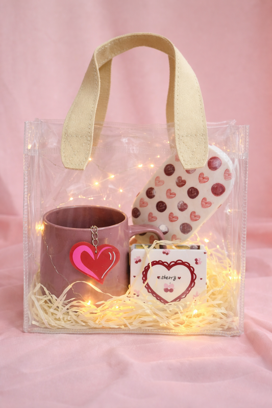Valentine’s Love Tote – Luxury Set με Φωτάκια & Ροζ Αξεσουάρ