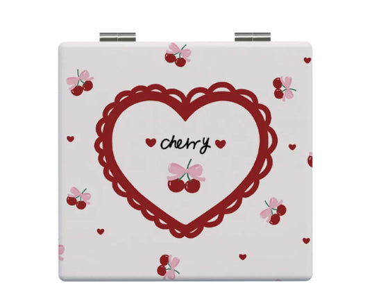 Cute Cherry Mirror – Δερμάτινο Καθρεφτάκι Τσάντας με Σχέδιο Κεράσι